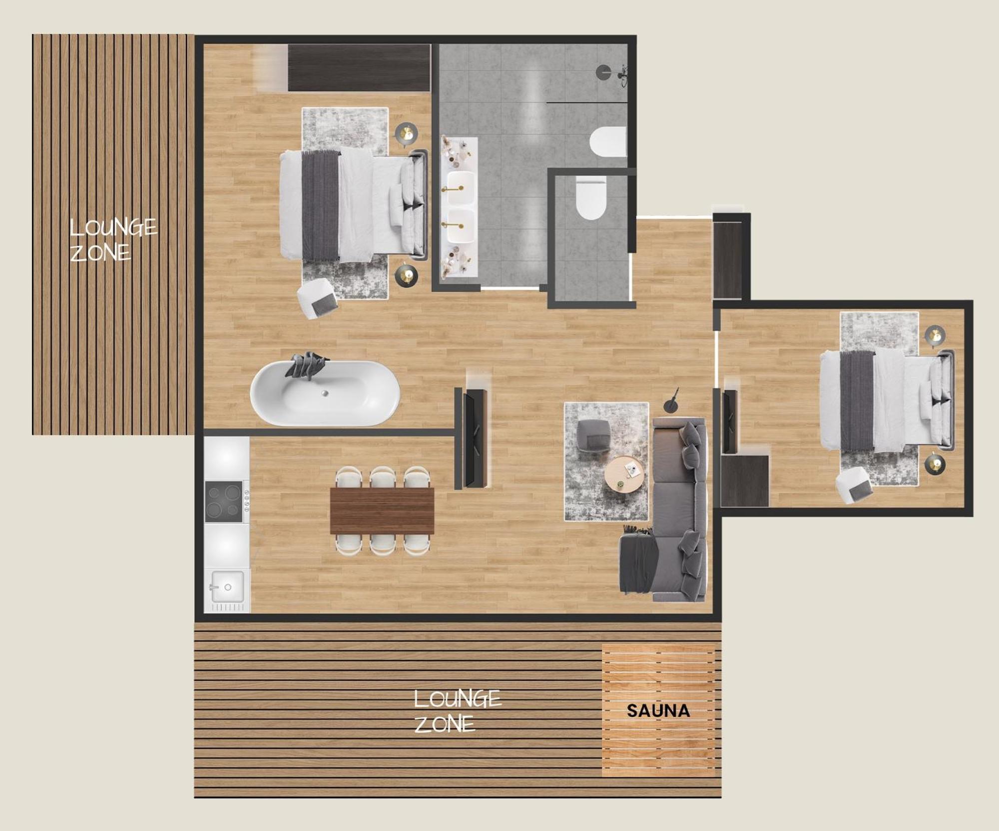 Two-Bedroom Apartment Deluxe Private Sauna